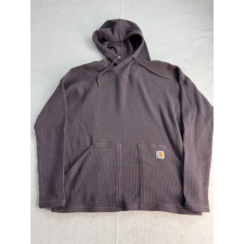 Carhartt Hoodie Sweatshirt Women's M Purple Waffle Thermal Relaxed Fit Casual